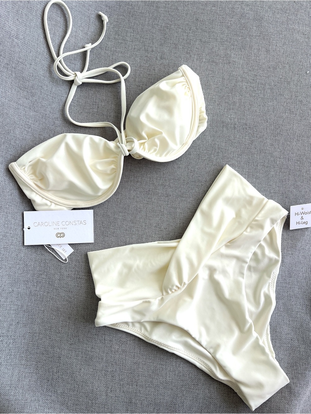 Caroline Constas Underwire halter bandeau High Waist High leg bikini Ivory XS